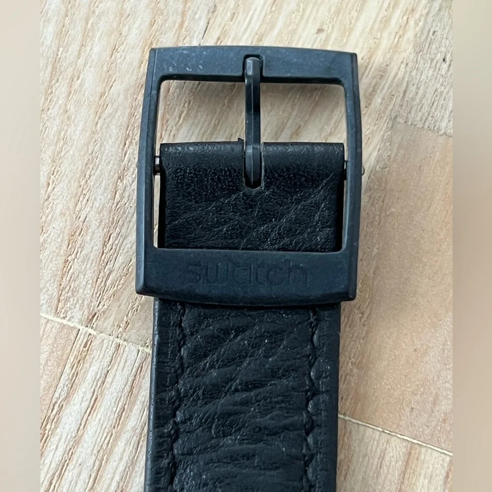 Swatch Chronograph 1991 Wall Street Super Rare Vintage Watch Black Dial Leather